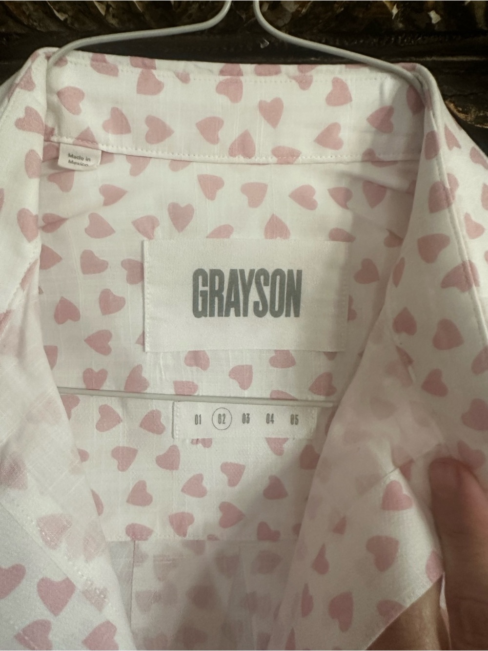 Anthropologie Grayson Pink Heart 100% cotton button up S